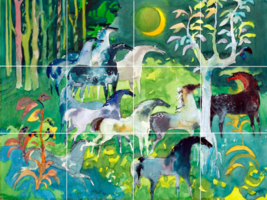 the night herd wild horses forest garden moon star ceramic tile mural backsplash - £44.67 GBP+