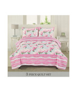  Pink Bedspread Set   Floral &amp; Stripes Full/Queen &amp; King Size Quilted be... - $58.50+