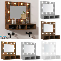 Modern Wooden Bathroom Toilet Mirror Cabinet With LED Lights &amp; Storage Shelves - £45.58 GBP+