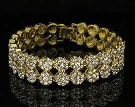 Mens Double Row Cluster Iced Cz Bracelet 14k Gold Plated Hip Hop Jewelry - £9.55 GBP