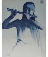 1975 PoPo &amp; Ruby Lee Framed Flute Player Native American Woman Lithograp... - £152.18 GBP