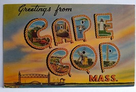 Greetings From Cape Cod Massachusetts Large Big Letter Chrome Postcard Windmill - £8.54 GBP