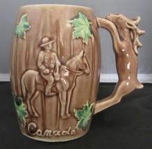 Vtg Elbro Japan Canada Mounted Police Horse Handle Maple Leaves Ceramic Mug - £15.97 GBP