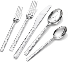 20 Piece Hammered Silverware Set, 18/10 Stainless Steel Flatware Set for... - $77.79