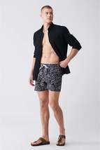 Men&#39;s Black Quick Dry Printed Standard Size Swimwear Marine Shorts E003802 - £25.94 GBP