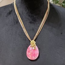 Womens Pink Rhodochrosite Pendant Multi Layer Chain Necklace with Lobster Clasp - £27.25 GBP