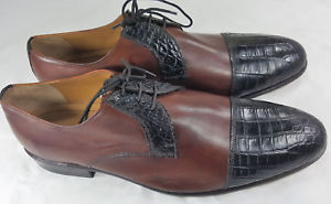 NEW Handmade Men's Brown Black Shoes, Men's Leather Cap Toe Lace Up Alligator Sh