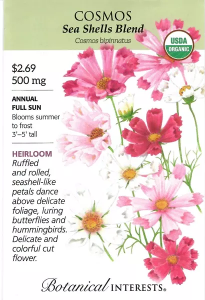 Cosmos Sea Shell Blend Organic Flower Seeds Botanical Interests 12/24 Fresh New - $10.00