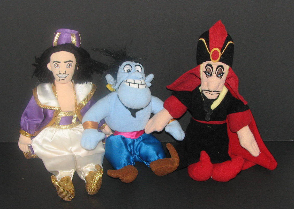 Primary image for Lot of 3 Disney Aladdin Beanbag Plush Toys Aladdin Genie Jafar