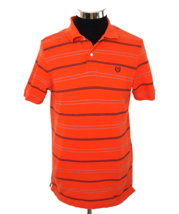 Chaps Polo Shirt Men&#39;s Size Medium Activewear Dark Orange Striped Logo Casual - £9.52 GBP