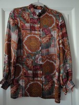  Vintage French Designer Therese Baumaire Printed Button Front Long Sleeve Tunic - $24.75