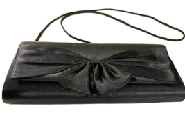 Vintage La Regale Black Satin Crossbody/Clutch Evening Bag Ribbon Bow Trim - £7.99 GBP