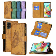 For Samsung Galaxy S21 Ultra S20 FE S20 Embossed Butterfly Zipper Wallet Case - £45.11 GBP