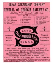 1890&#39;s Ocean Steamship Co &amp; Central of Georgia Railway Co Ad Savannah Line - £27.26 GBP