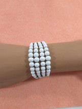 Faux Pearl Multistrand Memory Wire Bracelet, White Beaded Adjustable Cuf... - $30.86 CAD