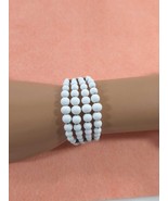 Faux Pearl Multistrand Memory Wire Bracelet, White Beaded Adjustable Cuf... - $30.86 CAD