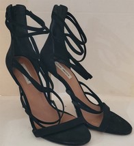 Womens 10M Steve Madden Black Suede Leather Zip Back Open Toe Strappy Heels - £14.98 GBP