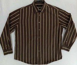 Axist Mens Brown Striped Shirt Button Long Sleeve Dress Carrier Business... - £8.28 GBP