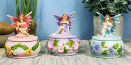 Blue Pink Purple Flower Fairy Garden Small Decorative Box Figurines Set Of 3 - £23.97 GBP