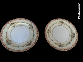 2 Antique Noritake Luncheon Salad Plates 7 3/4&quot; Red Floral Gold Occupied Japan - £18.68 GBP