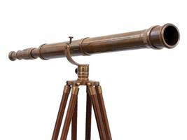 Floor Standing Antique Brass Galileo Telescope With Wooden Stand 39&quot; Inch - $217.50