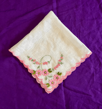 Vintage 50s 60s MCM White &amp; Pink Flowers Floral Handkerchiefs - £10.07 GBP