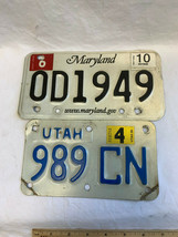2000&#39;s Pair of Motorcycle License Plates MD &quot;0D1949&quot; UT &quot;9890CN&#39; Metal B... - $29.95
