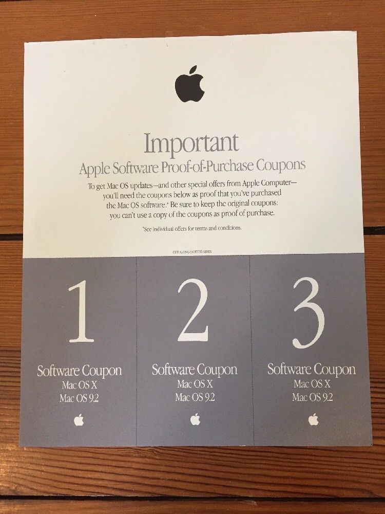 Vtg 2001 Macintosh Software Proof-of-Purchase Forms Mac OS X 9.2 Update ... - $19.79