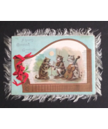 A Hearty Christmas Cats Playing Instruments Double-Sided Silk Fringe Car... - $39.99