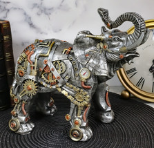 Ebros Steampunk Pressure Valve Geared Cyborg Elephant with Trunk Up Figurine - £27.96 GBP