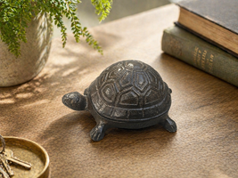 Vintage Cast Metal Turtle Trinket Box with Lid Jewelry Trinket Box Dish ... - $73.49