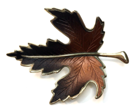 Copper Tone Ombre  Enamel Maple Leaf Brooch Pin Vintage Gold Tone Autumn Fall - £11.92 GBP