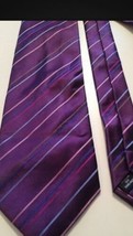 Kenneth Cole Men&#39;s Tie Purple Silk Stripe Men’s Neck Tie - £11.85 GBP