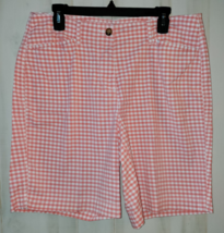 Excellent Womens Kim Rogers Coral &amp; White Gingham Check Short W/ Pockets Size 14 - £19.81 GBP