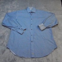 Thomas Dean Shirt Men Large Blue Long Sleeve Button Up Casual Circle Geometric - £17.91 GBP