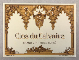 Vtg Clos Du Calvaire Grand Vin Rouge Corse Wine Label - £757.14 GBP