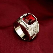 3Ct Created Garnet Bezel Set Solitaire Men&#39;s Wedding Ring in 14K White Gold Over - £97.89 GBP