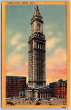 Boston Mass Custom House Street View Unused Tichnor Linen Postcard MA - £3.84 GBP