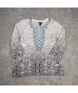 WHBM Silk Top Women L Sheer Beaded Asymmetrical Hem Tunic Overshirt Flar... - $21.99