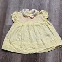 Vintage Baby Dress Girls Nanette Yellow Delicate Swiss Dots Buttons Sweet Collar - £19.61 GBP
