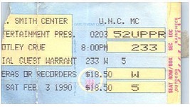 Mötley Crüe Ticket Stub February 3 1990 Chapel Hill North Carolina - £33.08 GBP
