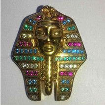 Yellow Gold Plated Brass Simulated Diamond Egyptian Pharaoh Tutankhamun Pendant - $93.49