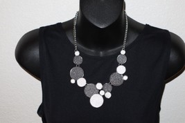 Costume Jewelry Black Gray Metallic Circles Necklace Choker 17.5&quot; Statement - $12.99
