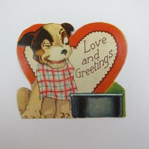 Vintage Valentine Die cut Brown English Pointer Puppy Dog Wears Bib UNSI... - $7.99