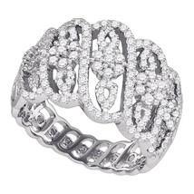 10kt White Gold Womens Round Diamond Striped Cluster Fashion Band Ring - £865.61 GBP