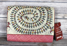 Nwt Fabindia Brick Red Clutch Bag Purse India Tan Fabric Top, Red Bamboo Bottom - £26.32 GBP