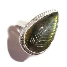 Labradorite Carving Gemstone 925 Silver Overlay Handmade Rope Bezel Ring US-9 - £13.52 GBP