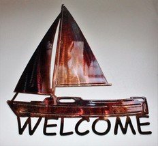 Sailboat Welcome Sign - Metal Wall Art - Copper 11&quot; x 18&quot; - £26.72 GBP