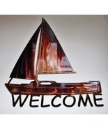 Sailboat Welcome Sign - Metal Wall Art - Copper 11" x 18" - $33.23