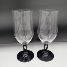 Two Mikasa Crystal Tuscan Black &amp; Clear Pattern Iced Tea Goblet Glasses 8&quot; Tall - £11.89 GBP